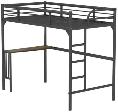 Twin Metal Loft Bed With Desk, Ladder And Guardrails, Bookdesk Under Bed