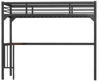 Twin Metal Loft Bed With Desk, Ladder And Guardrails, Bookdesk Under Bed