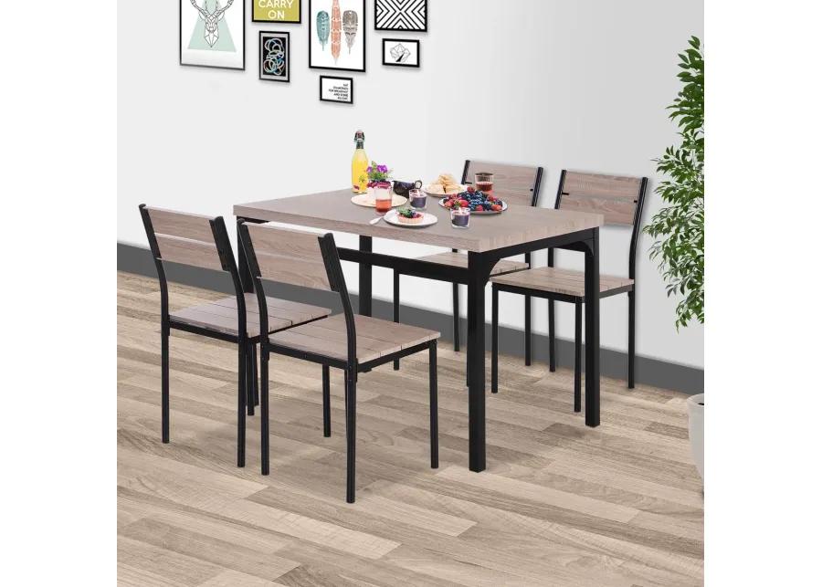 Traditional Dark Dining: 5-Piece Black Wood Grain Table & Chairs Set