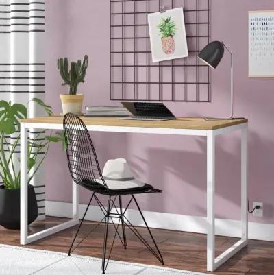 Modern Home Office Desk with Black Metal Frame and  Wood Top