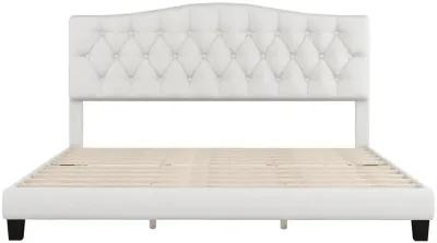 Upholstered Platform Bed With Saddle Curved Headboard And Diamond Tufted Details, King