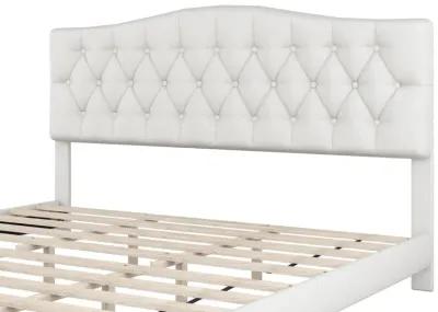 Upholstered Platform Bed With Saddle Curved Headboard And Diamond Tufted Details, King