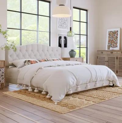 Upholstered Platform Bed With Saddle Curved Headboard And Diamond Tufted Details, King