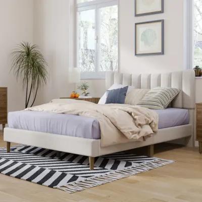 Merax Upholstered Platform Bed Frame with Vertical Channel Tufted Headboard, No Box Spring Needed