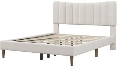 Merax Upholstered Platform Bed Frame with Vertical Channel Tufted Headboard, No Box Spring Needed