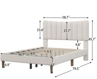 Merax Upholstered Platform Bed Frame with Vertical Channel Tufted Headboard, No Box Spring Needed