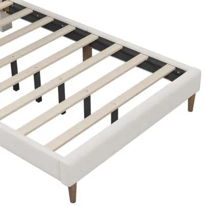 Merax Upholstered Platform Bed Frame with Vertical Channel Tufted Headboard, No Box Spring Needed