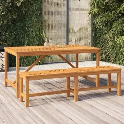 vidaXL Brown Patio Bench, 59.1" Solid Acacia Wood Farmhouse Style, Fishbone Patterned Slats, Durable Outdoor Garden and Terrace Bench, Assembly Required