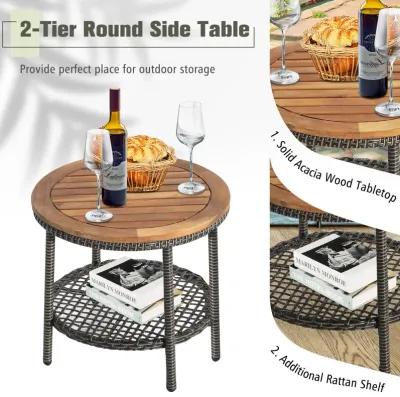 3 Pieces Patio Rattan Conversation Sets with Cushioned Sofas and Wood Table Top