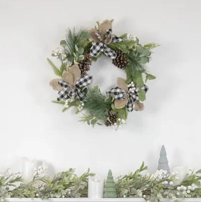 Magnolia and Frosted Pine Cones Artificial Christmas Wreath -  22-Inch  Unlit