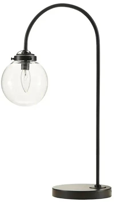 Gracie Mills Aileen Industrial Arched Metal Table Lamp with Glass Globe Bulb