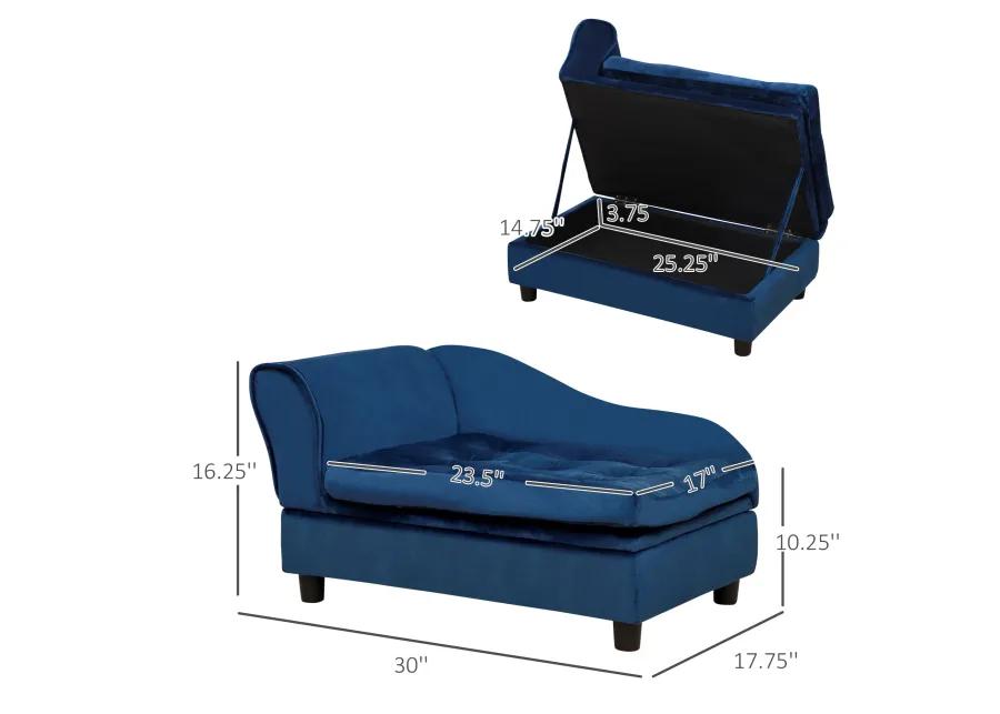 Blue Pet Lounger: Sofa Bed with Storage for Cats and Small Dogs