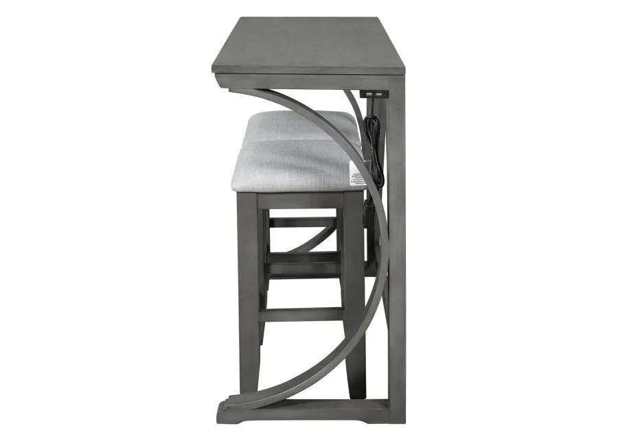 Farmhouse 3-Piece Counter Height Dining Table Set with USB Port and Upholstered Stools, Gray