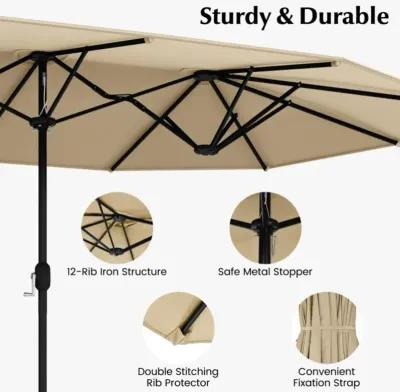 Hivvago 10 Pieces Patio Wicker Dining Set with 15 Feet Double-Sided Patio Umbrella