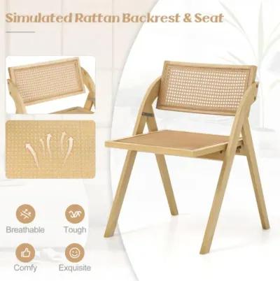 Hivvago Foldable Dining Chairs Set of 2 with Woven Rattan Backrest