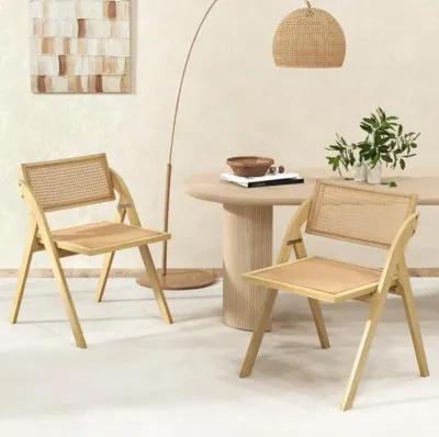 Hivvago Foldable Dining Chairs Set of 2 with Woven Rattan Backrest