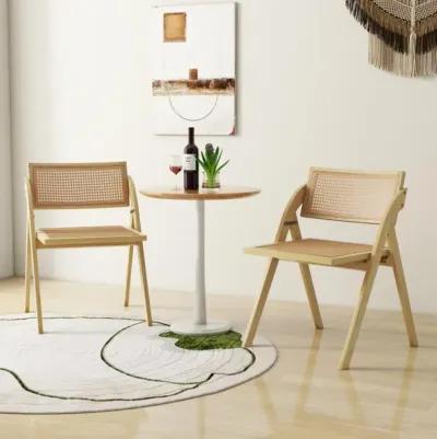 Hivvago Foldable Dining Chairs Set of 2 with Woven Rattan Backrest