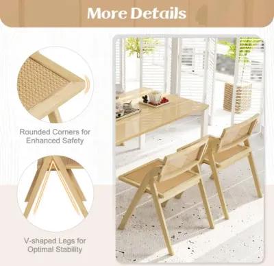 Hivvago Foldable Dining Chairs Set of 2 with Woven Rattan Backrest