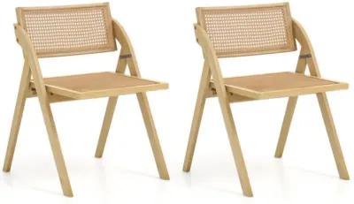 Hivvago Foldable Dining Chairs Set of 2 with Woven Rattan Backrest