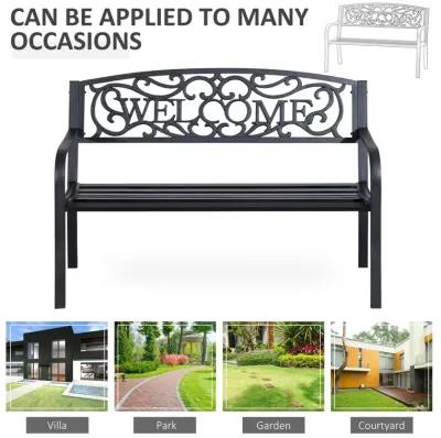 Welcoming Garden Duo: 50" Cast Iron Vine-Decorated Bench for Patio Seating