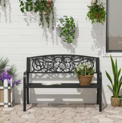 Welcoming Garden Duo: 50" Cast Iron Vine-Decorated Bench for Patio Seating