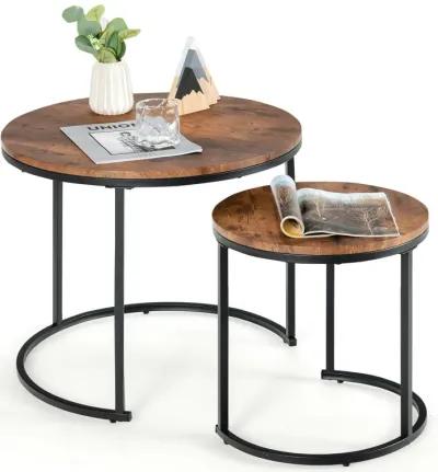 Set of 2 Modern Round Stacking Nesting Coffee Tables for Living Room