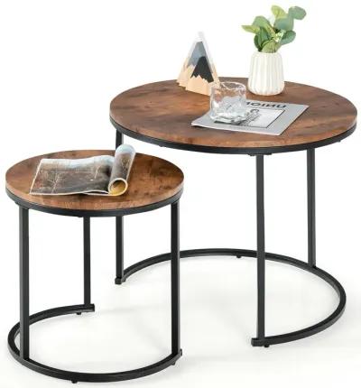 Set of 2 Modern Round Stacking Nesting Coffee Tables for Living Room