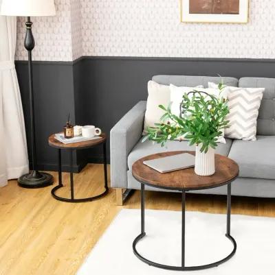 Set of 2 Modern Round Stacking Nesting Coffee Tables for Living Room