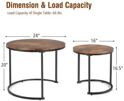 Set of 2 Modern Round Stacking Nesting Coffee Tables for Living Room