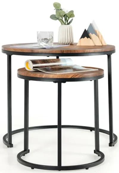 Set of 2 Modern Round Stacking Nesting Coffee Tables for Living Room