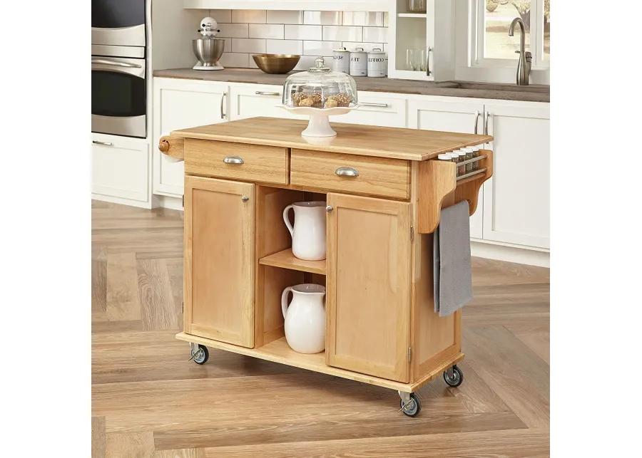 Natural Wood Finish Kitchen Island Cart with Locking Casters