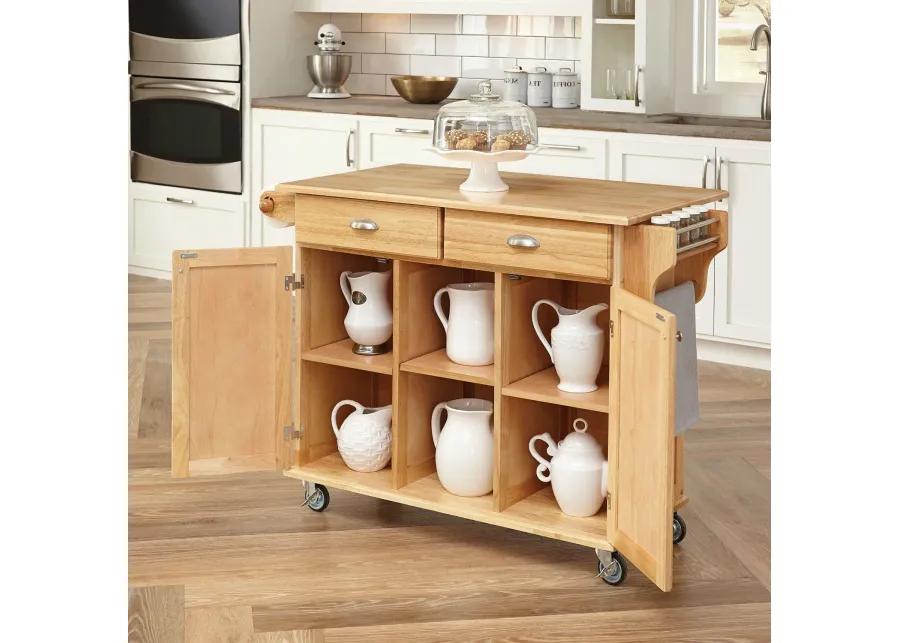 Natural Wood Finish Kitchen Island Cart with Locking Casters