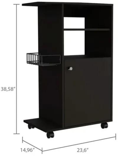 Clip Kitchen Cart, Single Door Cabinet, Four Casters - Black