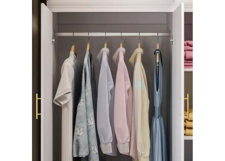 White 6-Door Big Wardrobe Armoires with Hanging Rod, 4-Drawers, Storage Shelves 93.7 in. H x 47.2 in. W x 20.6 in. D