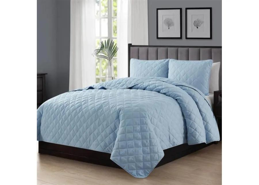 Hivvago Twin/Twin XL 2 Piece Light Blue Microfiber Reversible Diamond Quilt Set