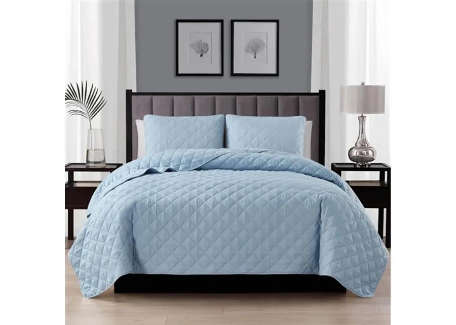 Hivvago Twin/Twin XL 2 Piece Light Blue Microfiber Reversible Diamond Quilt Set