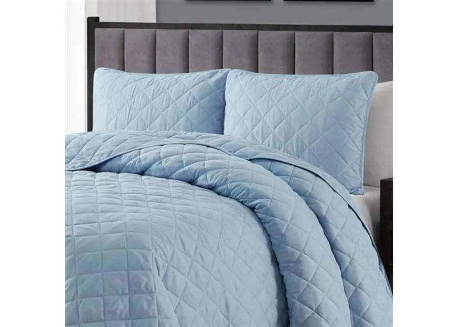 Hivvago Twin/Twin XL 2 Piece Light Blue Microfiber Reversible Diamond Quilt Set