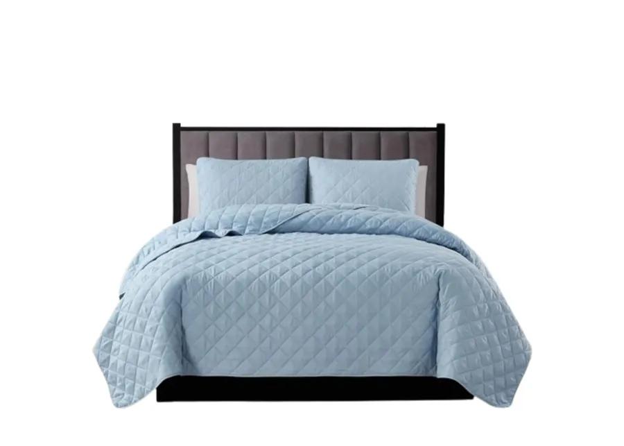 Hivvago Twin/Twin XL 2 Piece Light Blue Microfiber Reversible Diamond Quilt Set