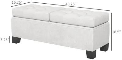 46" Cream Storage Ottoman: Button Tufted, Steel Frame