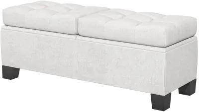 46" Cream Storage Ottoman: Button Tufted, Steel Frame