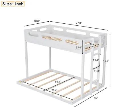 Twin Over Full Bunk Bed With Builtin Ladder, White