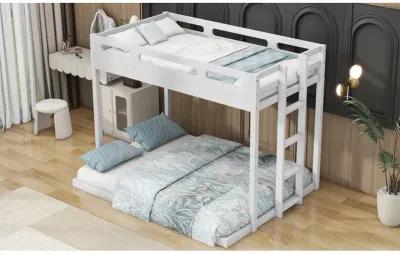 Twin Over Full Bunk Bed With Builtin Ladder, White