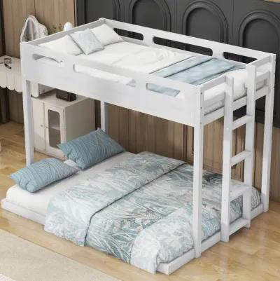 Twin Over Full Bunk Bed With Builtin Ladder, White