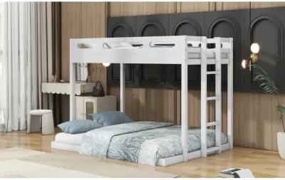 Twin Over Full Bunk Bed With Builtin Ladder, White