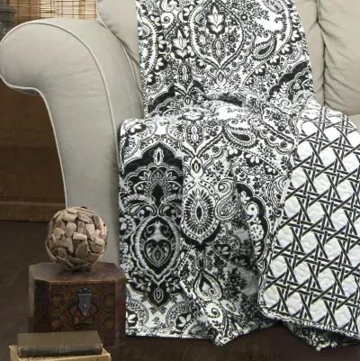 QuikFurn King size 3-Piece Cotton Quilt Set in Black White Paisley Damask