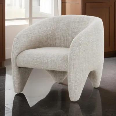 30 Inch Accent Chair, Polyester Blend Upholstery, Curved Design, Beige - Benzara