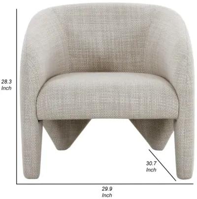 30 Inch Accent Chair, Polyester Blend Upholstery, Curved Design, Beige - Benzara