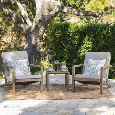 Merax 3 PCS Wood Frame Patio Chairs Table Conversation Set