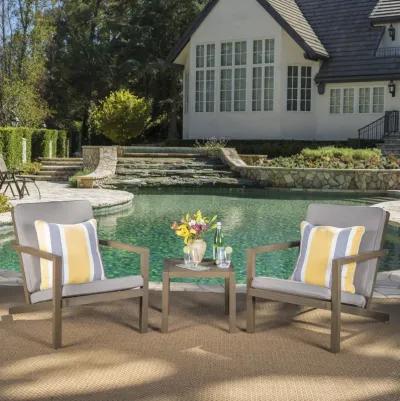 Merax 3 PCS Wood Frame Patio Chairs Table Conversation Set