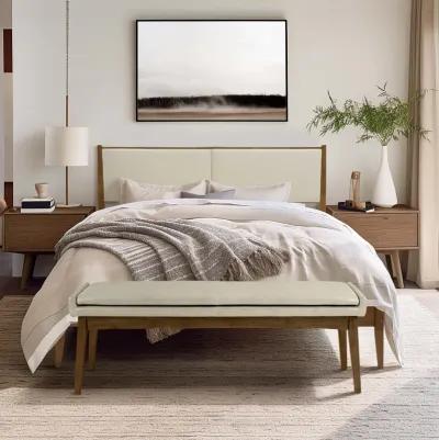 LuxenHome Modern Beige Upholstered Headboard and Wood Frame Platform Bed Set, Queen